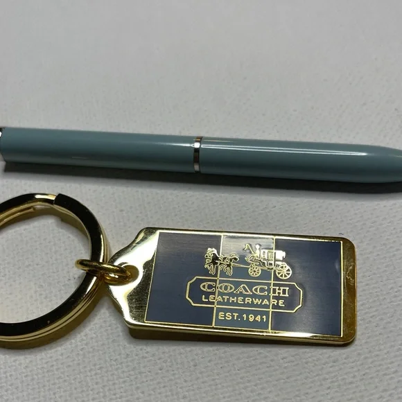 Coach Gold and Blue Leatherware Keychain and Coach Pen - Picture 2 of 5